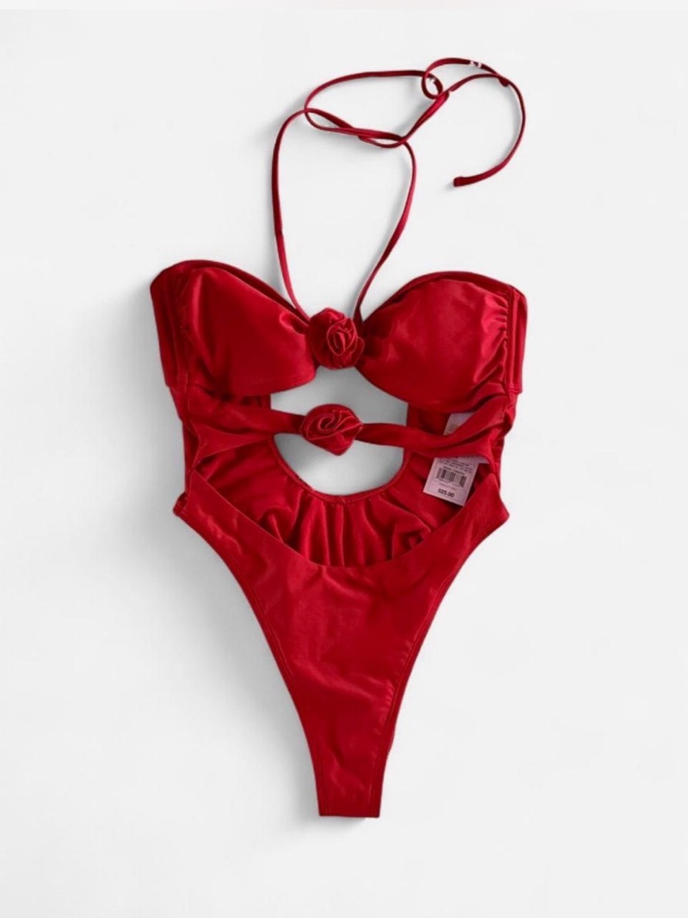 NWT Red Cutout One-Piece Swimsuit with Rose Accent